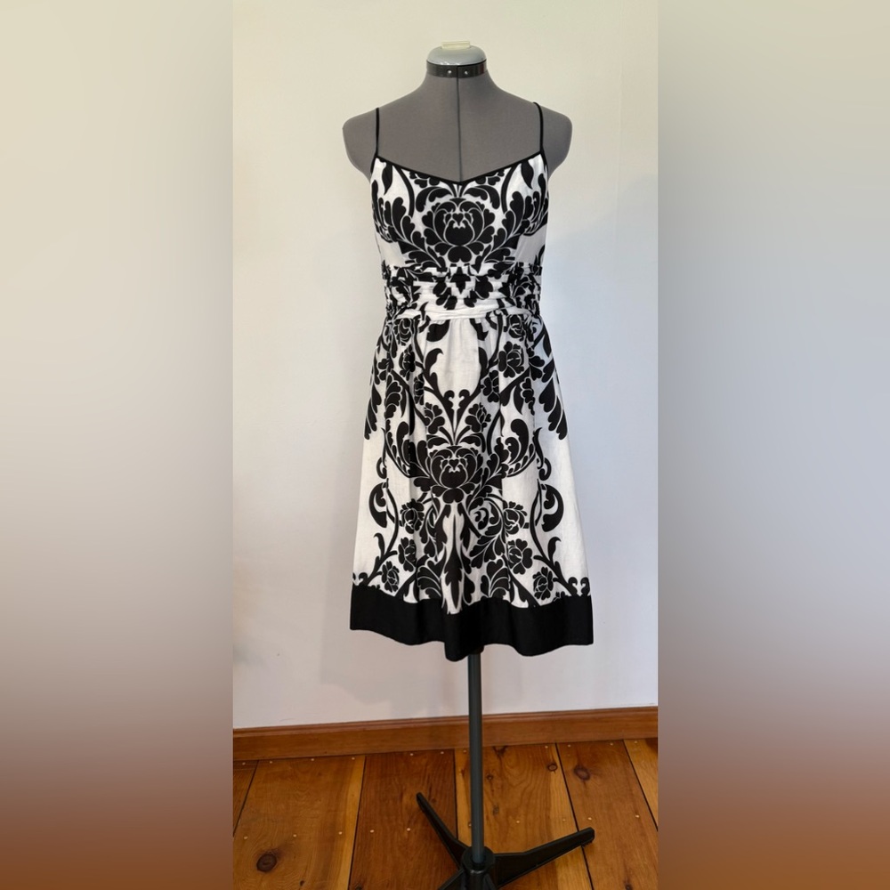 Ann Taylor Black and White A-line Midi Cocktail Dress